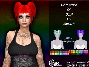 Sims 4 — Retexture of Ozul hair by Aurum by PinkyCustomWorld — Goth inspired alpha hairstyle with pigtails and short