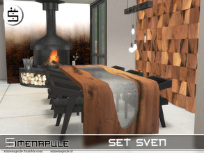 Sims 4 — Set Sven by Simenapule — Set Sven includes 7 objects and 3 wall: - Table - Chair - Fireplace - Bucket - Vase