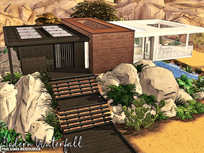 Sims 4 — Modern Waterfall | noCC by simZmora — A modern compact house that contains two bedrooms, a kitchen with dining