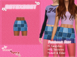 Sims 4 — [Patreon] Patchwork Skirt by B0T0XBRAT — Hi bunnies! here's a patchwork skirt inspired by the early 2000's denim