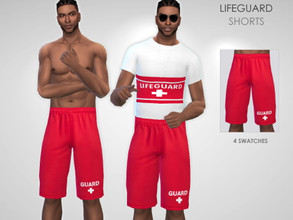 Sims 4 — Lifeguard Shorts by Puresim — Swimwear shorts for men in 4 swatches.