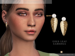 Sims 4 — Gold Leaf Earrings by Glitterberryfly — A gorgeous gold leaf and pearl earring