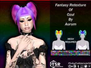 Sims 4 — Fantasy Retexture of Ozul hair by Aurum by PinkyCustomWorld — Goth inspired alpha hairstyle with pigtails and