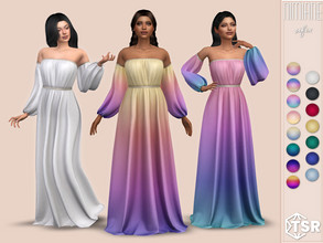 Sims 4 — Nimiane Dress by Sifix2 — A gold-belted gown with detached sleeves. Comes in 15 colors, including 8 ombres, for