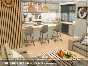 Sims 4 — Ethelene Kitchen + Living (TSR only CC) by xogerardine — Modern, open kitchen with living space.
