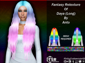 Sims 4 — Fantasy Retexture of Daya hair (long) by Anto by PinkyCustomWorld — Long wavy alpha hairstyle, originally made