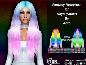 Sims 4 — Fantasy Retexture of Daya hair (short) by Anto by PinkyCustomWorld — Long wavy alpha hairstyle, originally made