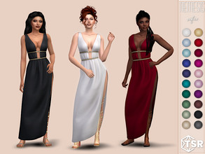 Sims 4 — Nemesis Dress by Sifix2 — A gold-belted Greek-inspired fantasy dress with a high slit. Comes in 20 colors for