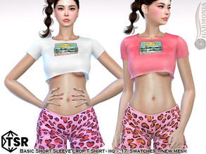 Sims 4 — Basic Short Sleeve Crop T Shirt by Harmonia — New Mesh All Lods 17 Swatches HQ Please do not use my textures.