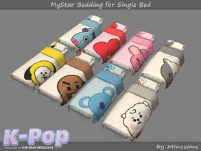 Sims 4 — MyStar Bedding for Single Bed by Mincsims — Basegame Compatible 8 swatches Used images were licensed from Adobe