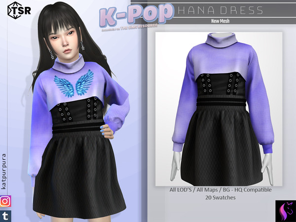 Sims 4 — K-POP Hana Dress by KaTPurpura — Skirt dress with straps and short sweater with high neck in different colors