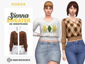 Sims 4 — Sienna Sweater by Nords — Here's a loose preppy V-neck pullover sweater with pulled up long sleeves. It is