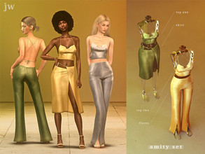 Sims 4 — Amity Set by jwofles-sims — 2 tops, a skirt & flares in 5 colours in a silk material.