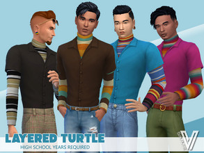 Sims 4 — Layered Turtleneck by SimmieV — A layered turtle next in eight retro striped patterns with coordinating short