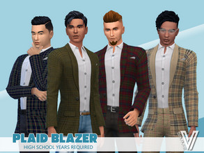 Sims 4 — Plaid Blazer HSY Redux by SimmieV — A collection of plaid blazers with a classic white shirt. Eight new plaid