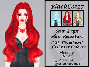 Sims 4 — Nilyn Sour Grape Hair Retexture (MESH NEEDED) by BlackCat27 — A super long wavy hairstyle with a centre parting
