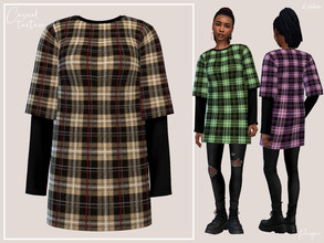 Sims 4 — CasualTartan by Paogae — Oversized dress with tartan print in six colors, perfect for autumn and winter, for