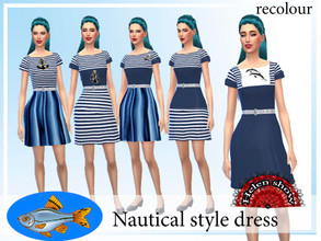 Sims 4 — Nautical style dress by Helen_show — I recently discovered that there are no stylized marine clothes in the