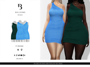 Sims 4 — Ruched One Shoulder Neckline Mini Dress by Bill_Sims — This dress features a slinky material with a one shoulder