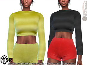 Sims 4 — Slinky Long Sleeve Crop Top by Harmonia — New Mesh All Lods 13 Swatches HQ Please do not use my textures. Please