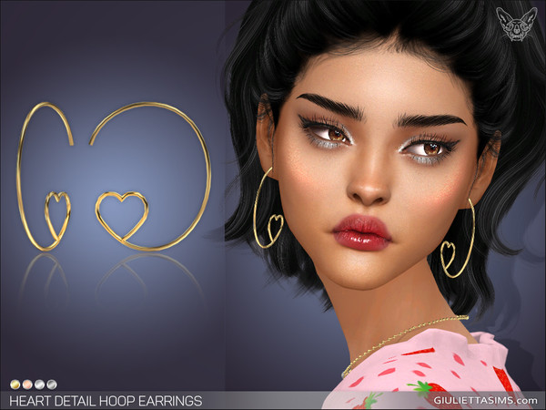 Sims 4 — Heart Detail Hoop Earrings by feyona — Heart Detail Detail Hoop Earrings come in 4 colors of metal: yellow gold,