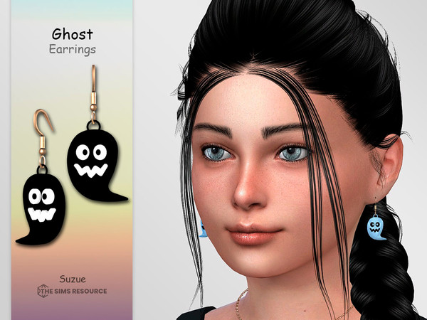Sims 4 — Ghost Earrings Child by Suzue — -New Mesh (Suzue) -8 Swatches -For Female -HQ Compatible