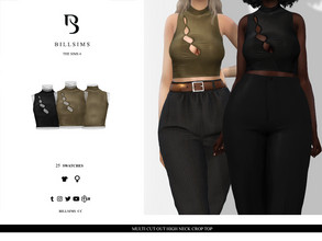 Sims 4 — Multi Cut Out High Neck Crop Top by Bill_Sims — This top features a slinky material with a cut out design, high