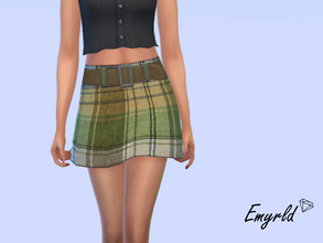 Sims 4 — Green Plaid Skirt (requires Dream Home Decorator) by Emyrld — green and brown plaid skirt with belt