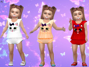 Sims 4 — Girl's look with embroidered cat face. by MeuryVidal — A cute model for your baby's everyday life.