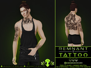 Sims 4 — Remnant Tattoo by unidentifiedsims — x1 colour x3 shades Full body tattoo HQ compatible Works with all skins