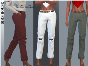 Sims 4 — WOMEN'S PANTS WITH Slits by Sims_House — WOMEN'S PANTS WITH Slits 6 options. Women's low-rise jeans with knee