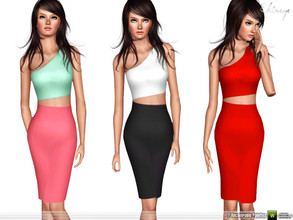 Sims 3 — One-Shoulder Cutout Midi Dress by ekinege — Ribbed one-shoulder cutout midi dress featuring an asymmetrical