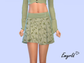 Sims 4 — Leaf Vines Pleated Skirt by Emyrld — green pleated skirt with leaf pattern