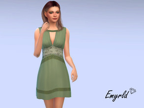 Sims 4 — Green Key Hole Dress (requires Movie Hangout) by Emyrld — green key hole dress with leafy belt accent