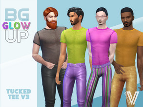 Sims 4 — Base Game Glow Up Tucked Tee v3 by SimmieV — Time to Glow Up your base game collection with these peekaboo tees