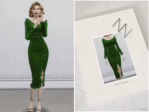 Sims 4 — KNIT DRESS by ZNsims — The design details are: wavy edge, slit, bare shoulder, hip wrap, tight fitting. 10