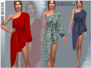 Sims 4 — ASYMTERIC ONE SLEEVE DRESS by Sims_House — ASYMTERIC ONE SLEEVE DRESS 7 options. Asymmetrical women's dress with