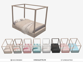 Sims 4 — Bonbon - Double bed by Syboubou — This is a double bed with a wooden frame. The bedding is fully functional and