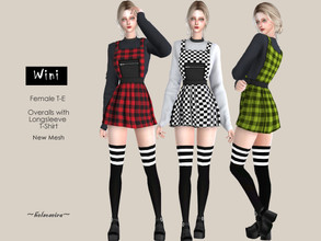 Sims 4 — WINI - Overalls Short Dress by Helsoseira — Style : Overalls short dress pocket front with long sleeve t-shirt
