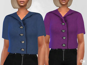 Sims 4 — Cropped Mesh Front Button Shirts by saliwa — Cropped Mesh Front Button Shirts 4 swatches