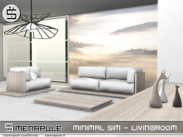 Sims 4 — Livingroom Minimal Sim by Simenapule — Livingroom Minimal Simi includes 10 objects: - Armchair - Ceiling Lamp -
