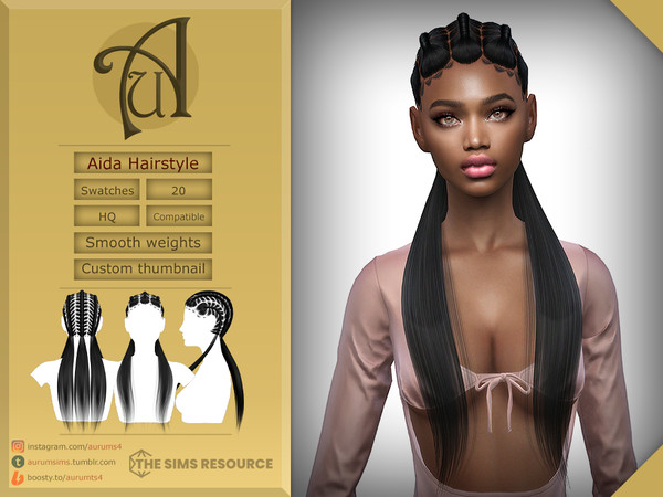 Sims 4 — Aida - Hairstyle by AurumMusik — New long Hairstyle with locks and ponytails for female sims in 20 colors by