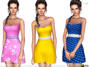 Sims 3 — Crochet Waist Mini Dress by ekinege — A mini dress featuring a crochet lace waist trim, and cami straps. 3