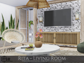 Sims 4 — Rita - Living Room - TSR CC Only by Rirann — Rita is a cozy natural coastal living room in white, green and