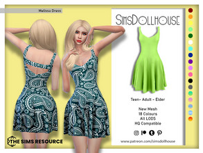 Sims 4 — Melissa Dress by SimsDollhouse — Paisley dress with an open back in 5 patterns and 13 solid colours for Sims 4