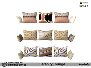 Sims 4 — Serenity Lounge_Cushions by kardofe — Group of five cushions, to put on the sofa, in three colour options