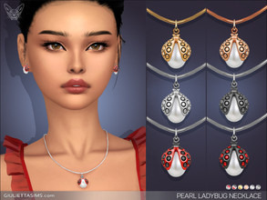 Sims 4 — Pearl Ladybug Necklace by feyona — Pearl Ladybug Necklace comes in 6 colors of metal: yellow gold, white gold,