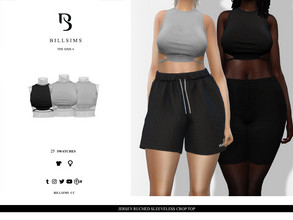Sims 4 — Jersey Ruched Sleeveless Crop Top by Bill_Sims — This top features a sleeveless design, ruched detail and a