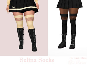 Sims 4 — Selina Socks by Dissia — High socks with fishnet part :) Available in 47 swatches