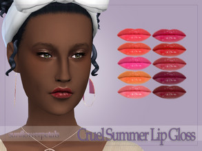 Sims 4 — Cruel Summer Lip Gloss by SunflowerPetalsCC — A bright, glossy lipstick in 10 shades.